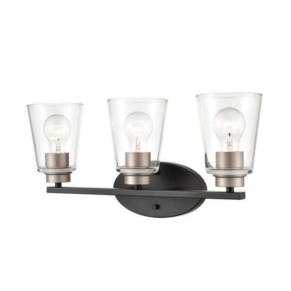 Millennium Lighting 3-Light Clear Glass Bell Shade Vanity Light - Matte Black/Satin Nickel