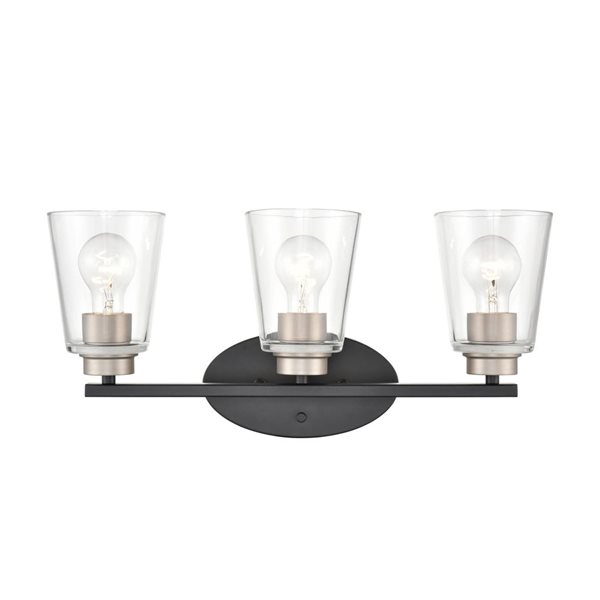Millennium Lighting 3-Light Clear Glass Bell Shade Vanity Light - Matte Black/Satin Nickel