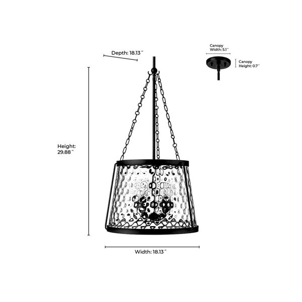 Millennium Lighting Adabella 5-Light Textured Clear Glass Cone Shade Pendant Light - Matte Black