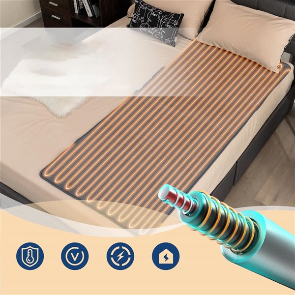 Costway 71 x 30-in Twin Size Massage Table Warmer Polyester Heated Mattress Pad w/ 5 Heat Settings - Grey