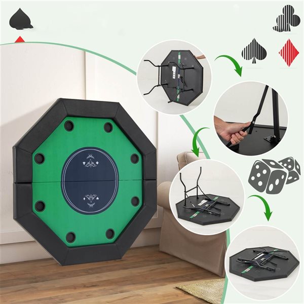 Costway 48-in 8-Player Foldable Poker and Blackjack Texas Hold'em Table - Green