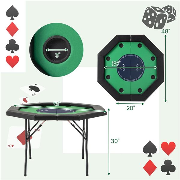 Costway 48-in 8-Player Foldable Poker and Blackjack Texas Hold'em Table - Green