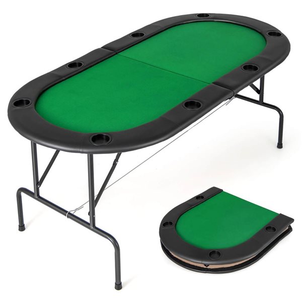 Costway 36-in Freestanding 8-Player smooth Felt Poker Table with 8 Cup Holders and Comfy Armrests