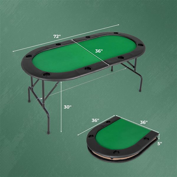 Costway 36-in Freestanding 8-Player smooth Felt Poker Table with 8 Cup Holders and Comfy Armrests