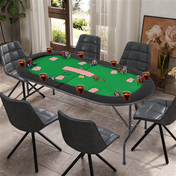 Costway 36-in Freestanding 8-Player smooth Felt Poker Table with 8 Cup Holders and Comfy Armrests