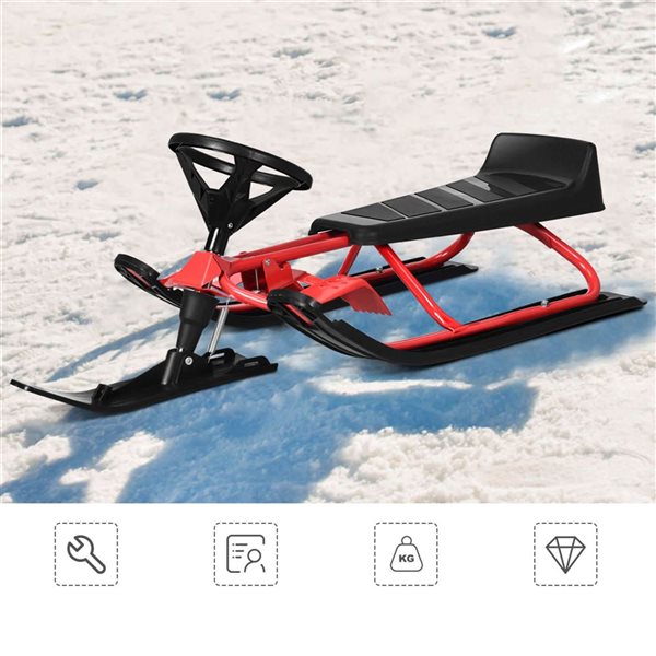 Costway Kids Snow Racer Sled w/ Steering Wheel Double Brakes Pull Rope - Red