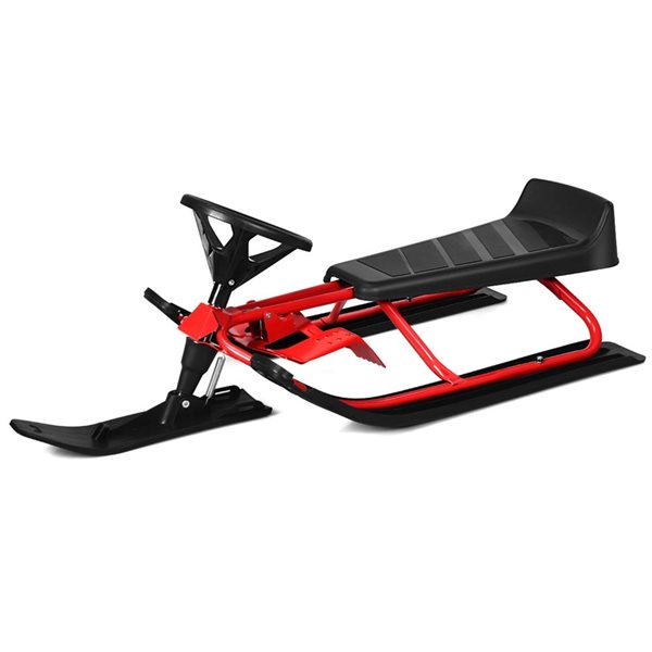 Costway Kids Snow Racer Sled w/ Steering Wheel Double Brakes Pull Rope - Red