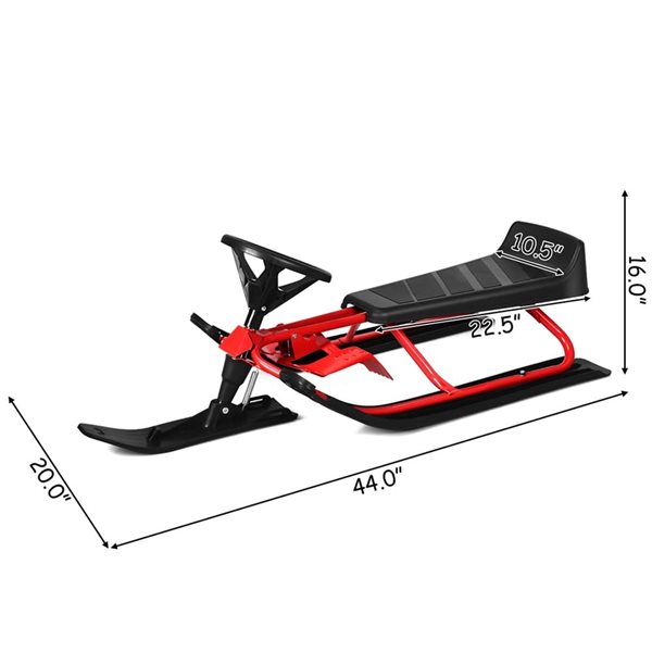 Costway Kids Snow Racer Sled w/ Steering Wheel Double Brakes Pull Rope - Red