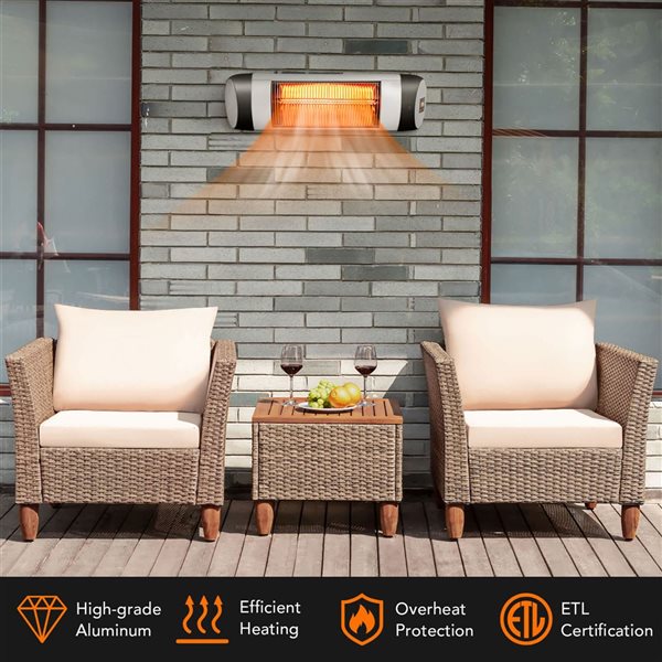 Costway Wall-Mounted Electric Patio Infrared Heater w/ Remote Control