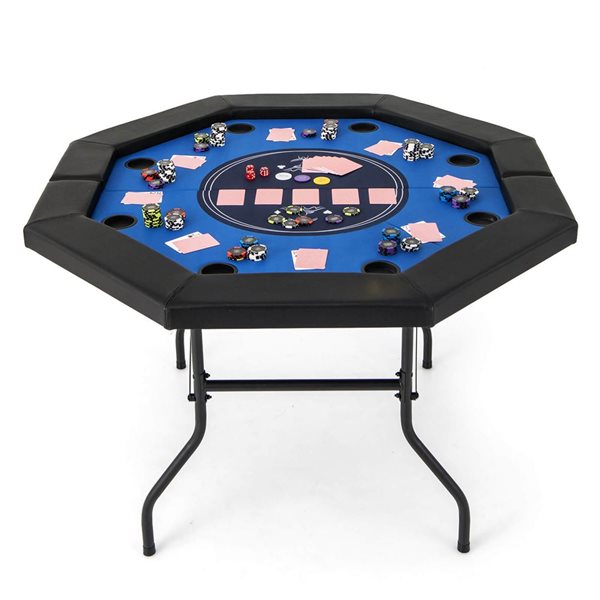 Costway 48-in Foldable 8-Player Portable Blackjack Texas Hold'em Poker Table - Blue