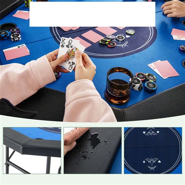 Costway 48-in Foldable 8-Player Portable Blackjack Texas Hold'em Poker Table - Blue