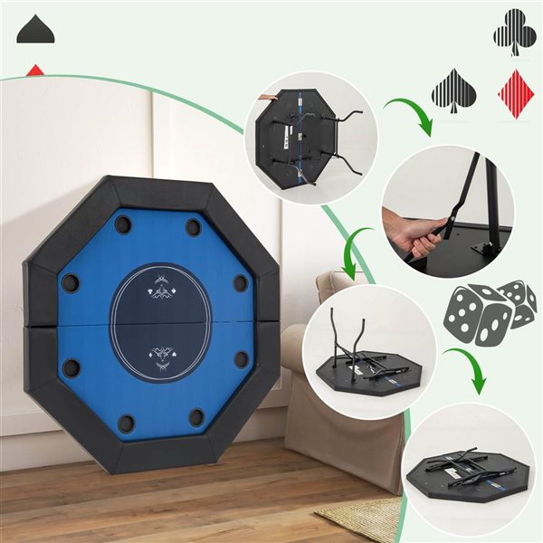 Costway 48-in Foldable 8-Player Portable Blackjack Texas Hold'em Poker Table - Blue