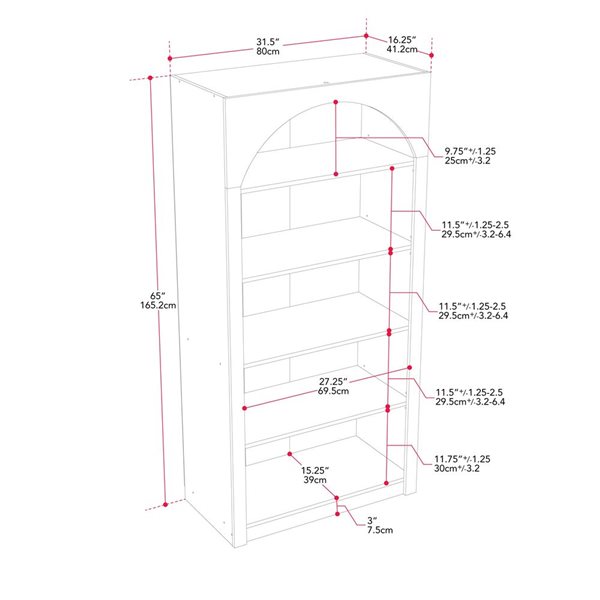 CorLiving Caldwell Arched Bookcase - Black