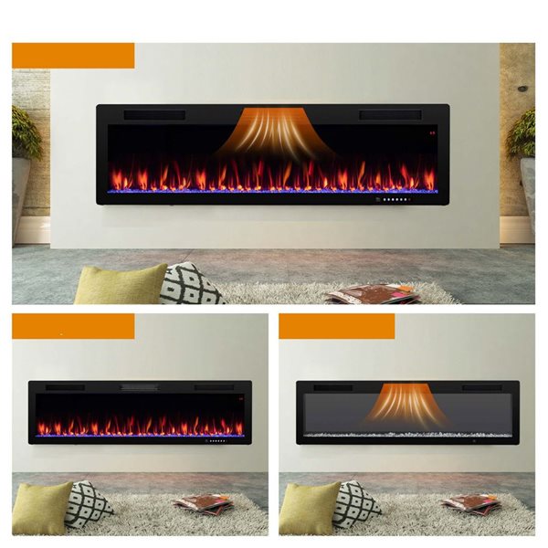 Costway 60-in Black Recessed Wall Mounted Electric Fireplace with Remote Control