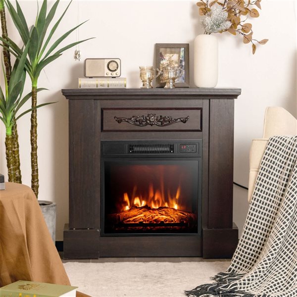 Costway 18-in Black Electric Fireplace Insert with Remote Control and Timer