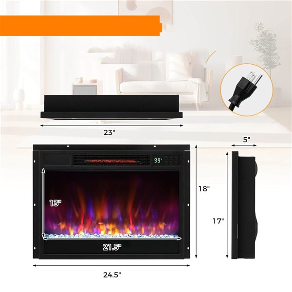 Costway 23-in Black Infrared Quartz Electric Fireplace Insert with Remote Control