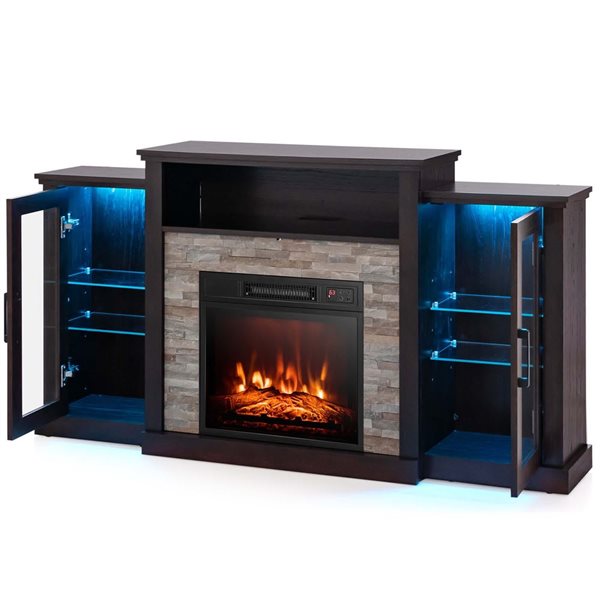 Costway 18-in Dark Brown Electric Fireplace Insert with Remote Control and Timer