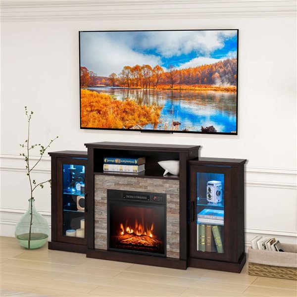 Costway 18-in Dark Brown Electric Fireplace Insert with Remote Control and Timer
