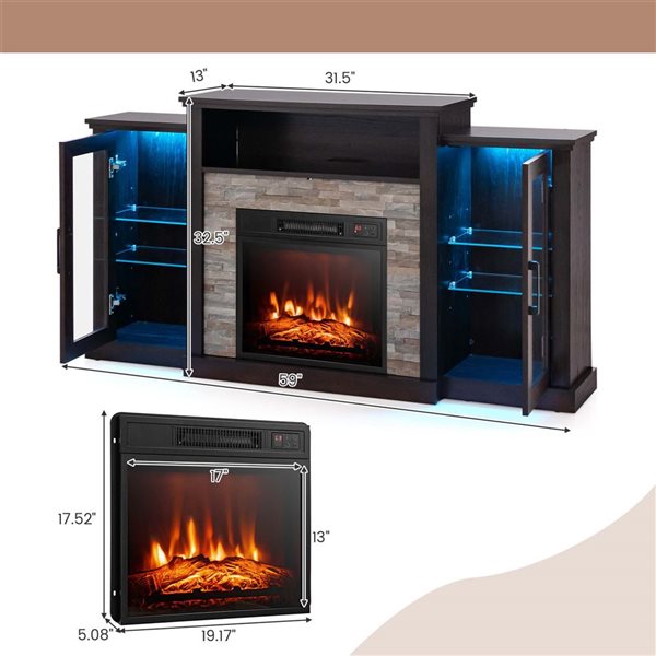 Costway 18-in Dark Brown Electric Fireplace Insert with Remote Control and Timer