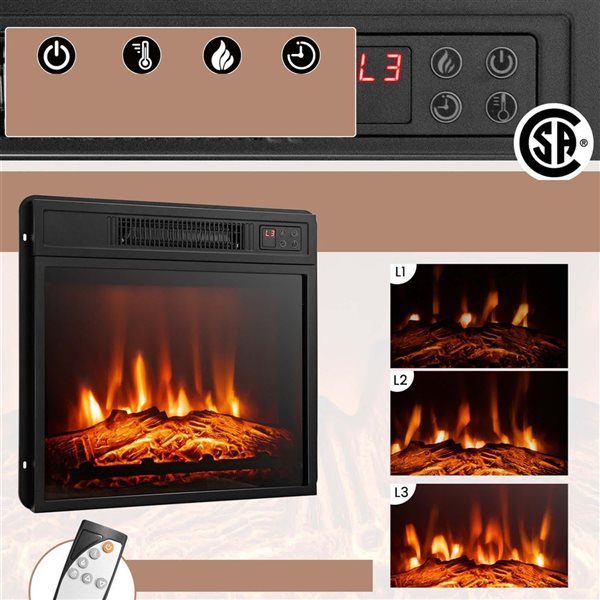 Costway 18-in Dark Brown Electric Fireplace Insert with Remote Control and Timer