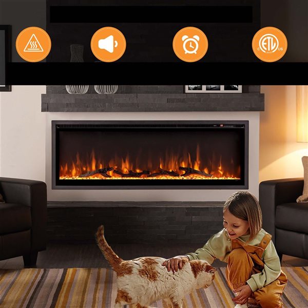 Costway 50-in Black Recessed Wall Mounted Electric Fireplace with Remote Control