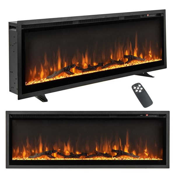 Costway 50-in Black Recessed Wall Mounted Electric Fireplace with Remote Control