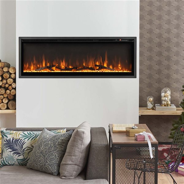 Costway 50-in Black Recessed Wall Mounted Electric Fireplace with Remote Control