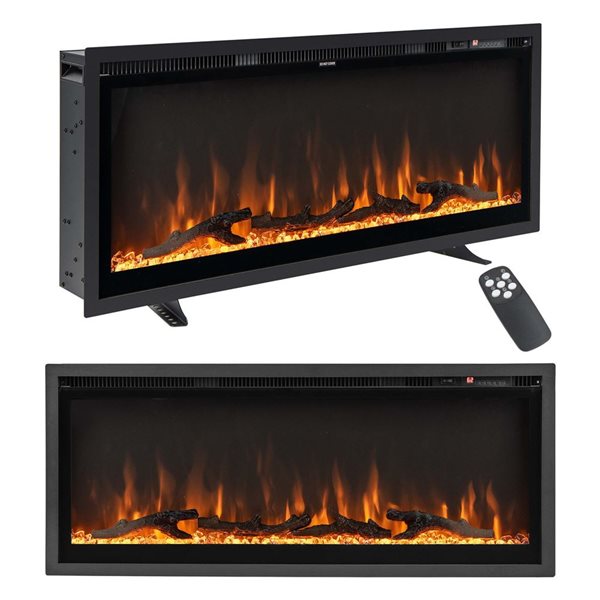 Costway 42-in Black Recessed Wall Mounted Electric Fireplace with Remote Control