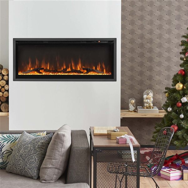 Costway 42-in Black Recessed Wall Mounted Electric Fireplace with Remote Control