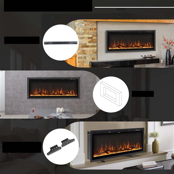 Costway 42-in Black Recessed Wall Mounted Electric Fireplace with Remote Control