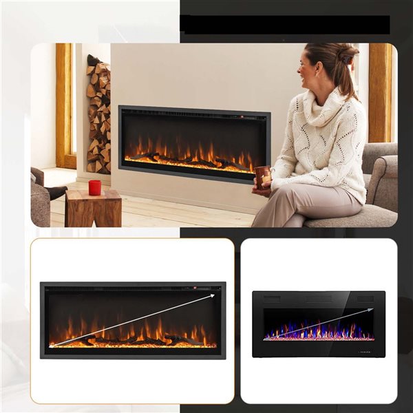 Costway 42-in Black Recessed Wall Mounted Electric Fireplace with Remote Control
