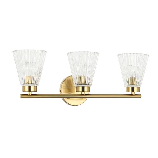 Dainolite Vienna 3-Light Vanity Sconce w/ Clear Ribbed Glass - Aged Brass