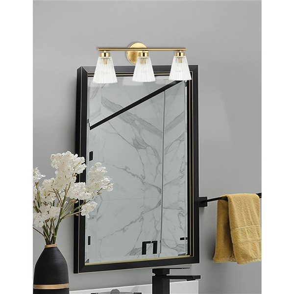 Dainolite Vienna 3-Light Vanity Sconce w/ Clear Ribbed Glass - Aged Brass