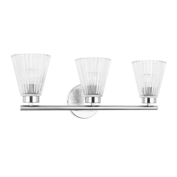 Dainolite Vienna 3-Light Vanity Sconce w/ Clear Ribbed Glass - Polished Chrome