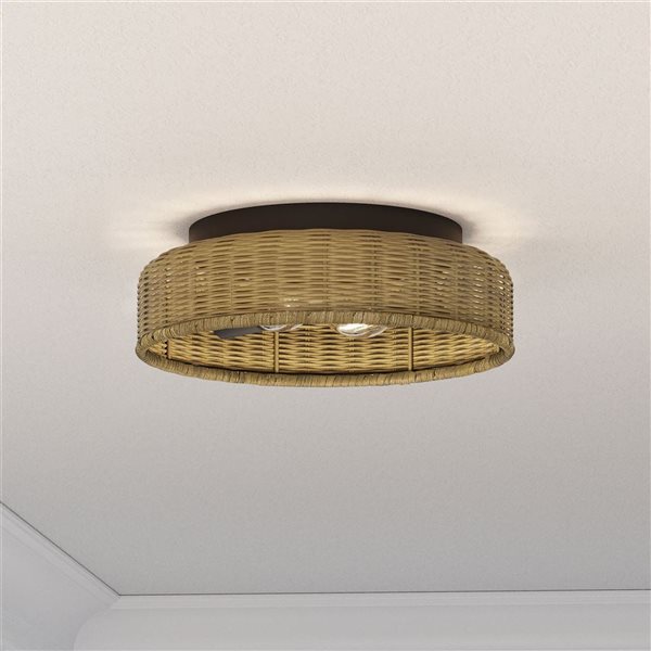 Millennium Lighting 12-in Matte Black/Natural 2-Light Flushmount Ceiling Light