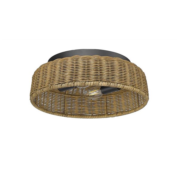 Millennium Lighting 12-in Matte Black/Natural 2-Light Flushmount Ceiling Light