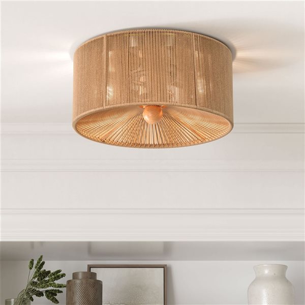 Millennium Lighting 13-in Brushed Nickel/Natural 2-Light Flushmount Ceiling Light