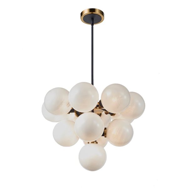 Artcraft Lighting Gem Black Brushed Brass Blizzard Glass 13-Light Chandelier