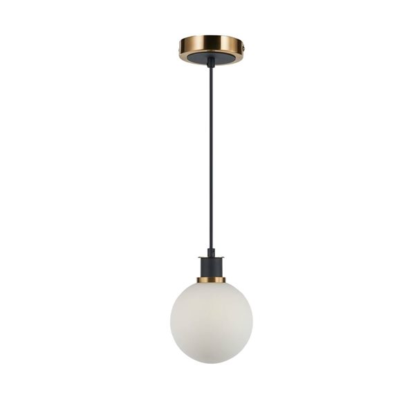 Artcraft Lighting Gem Black Brushed Brass White Glass 1-Light Pendant Light