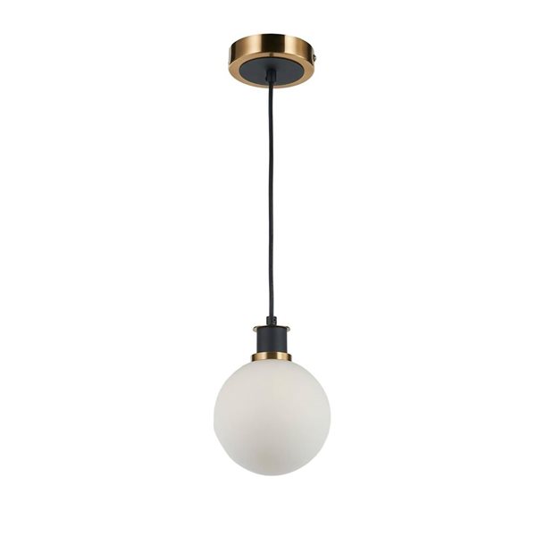 Artcraft Lighting Gem Black Brushed Brass White Glass 1-Light Pendant Light