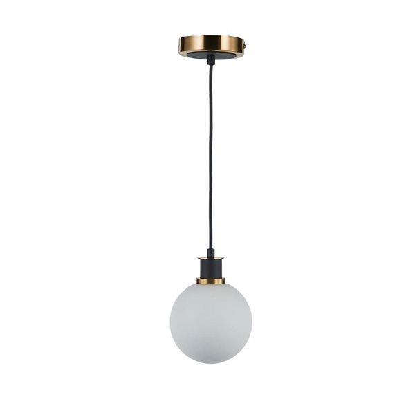 Artcraft Lighting Gem Black Brushed Brass White Glass 1-Light Pendant Light
