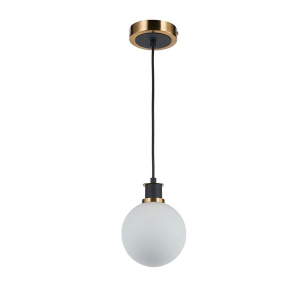 Artcraft Lighting Gem Black Brushed Brass White Glass 1-Light Pendant Light