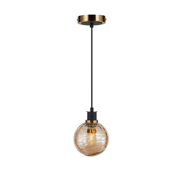 Artcraft Lighting Gem Black Brushed Brass Amber Glass 1-Light Pendant Light