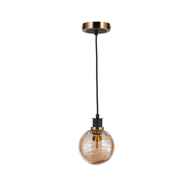 Artcraft Lighting Gem Black Brushed Brass Amber Glass 1-Light Pendant Light