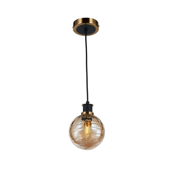 Artcraft Lighting Gem Black Brushed Brass Amber Glass 1-Light Pendant Light