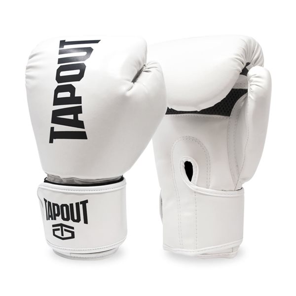 Tapout 14 oz White Boxing Gloves with Adjustable Hook and Loop Closure
