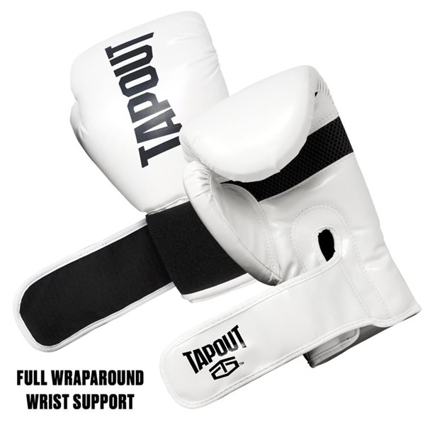 Tapout 14 oz White Boxing Gloves with Adjustable Hook and Loop Closure