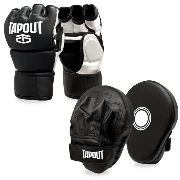 Tapout Black 10 Oz 4-Piece MMA Gloves Pads Kit