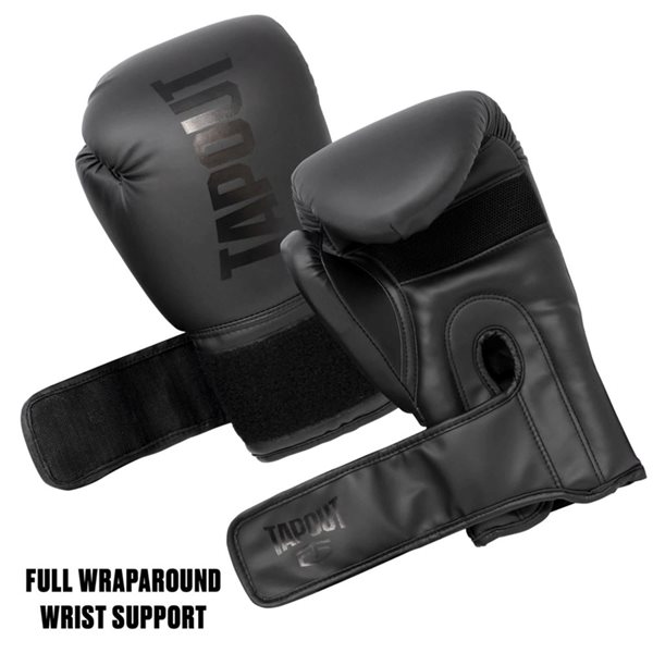 Tapout 14 oz Black Boxing Gloves with Adjustable Hook and Loop Closure