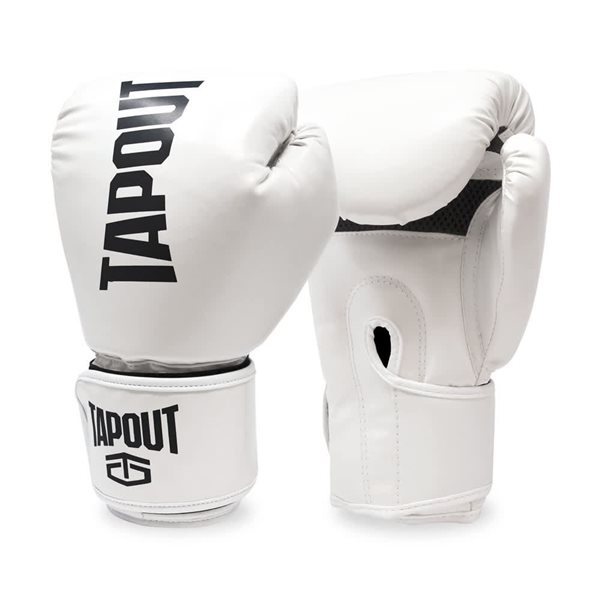 Tapout 12 oz White Boxing Gloves with Adjustable Hook and Loop Closure